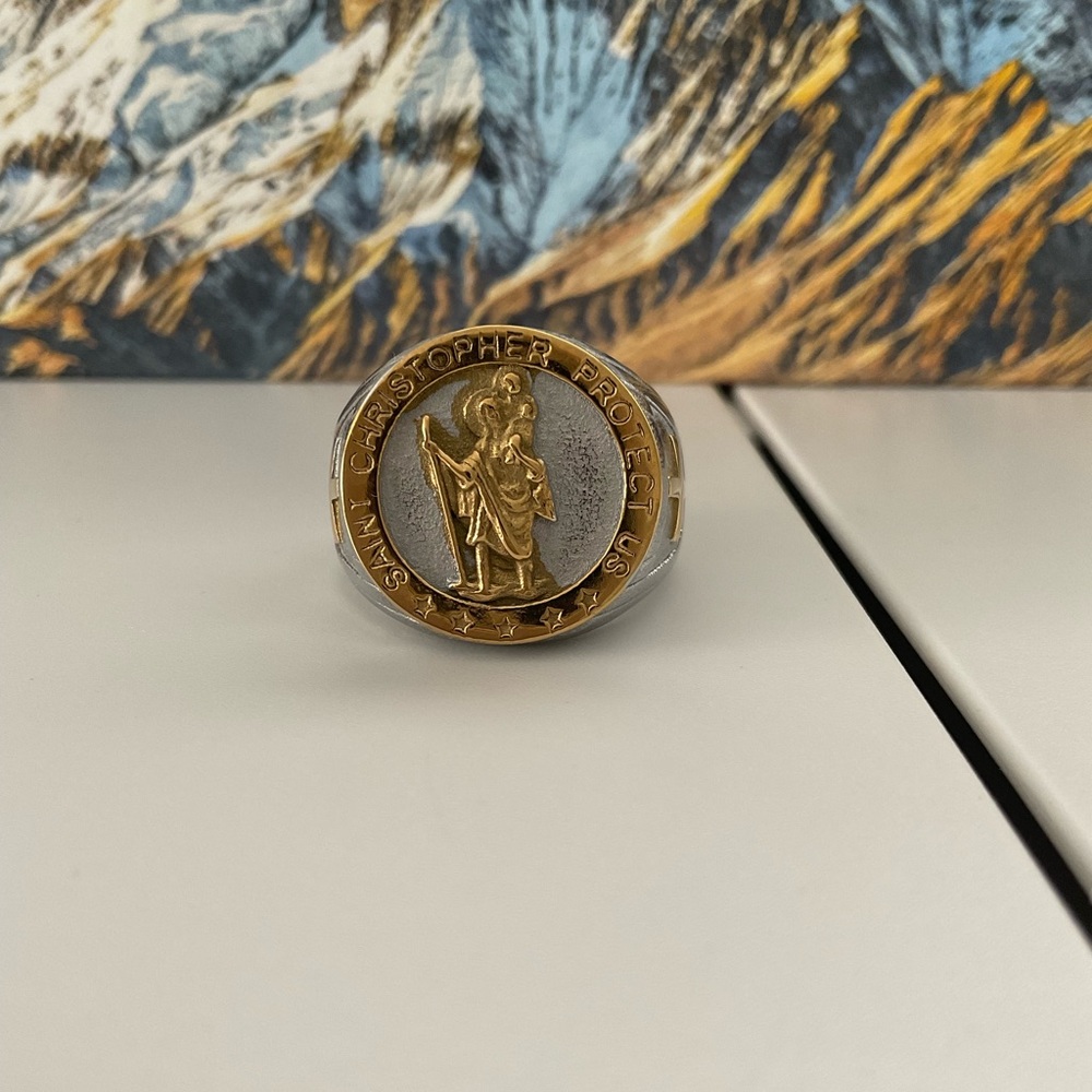 Saint Christopher Gold and Silver Ring